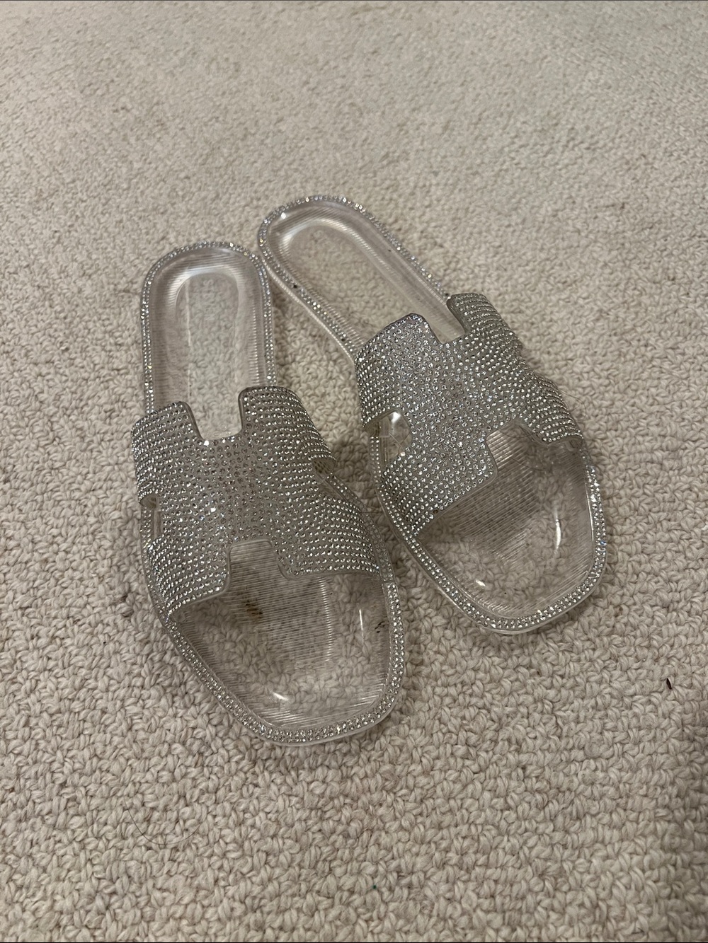 Crystal-Embellished Clear Slide Sandals - Silver